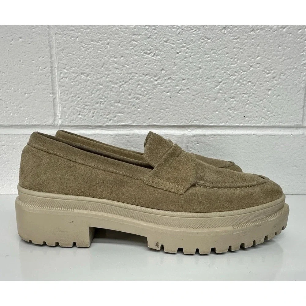Portland Leather Patina Zoe Loafer Womens Size 9.5 Taupe Chunky Suede Lug Sole‎